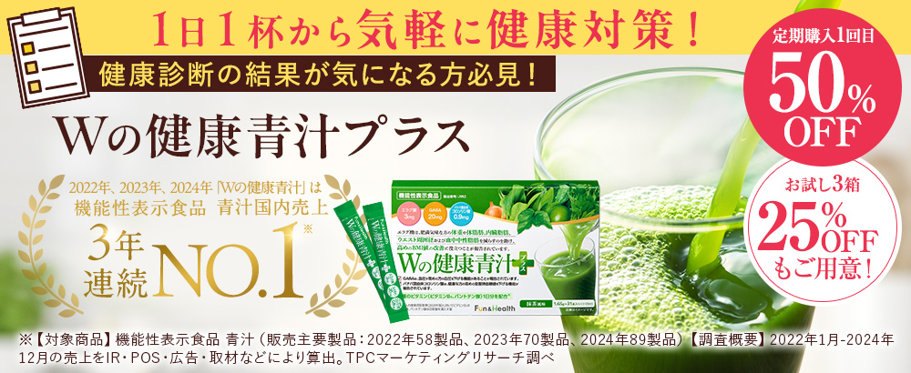 【定期初回50％OFF】Wの健康青汁プラスで体重・体脂肪・血圧・血糖値までサポート
