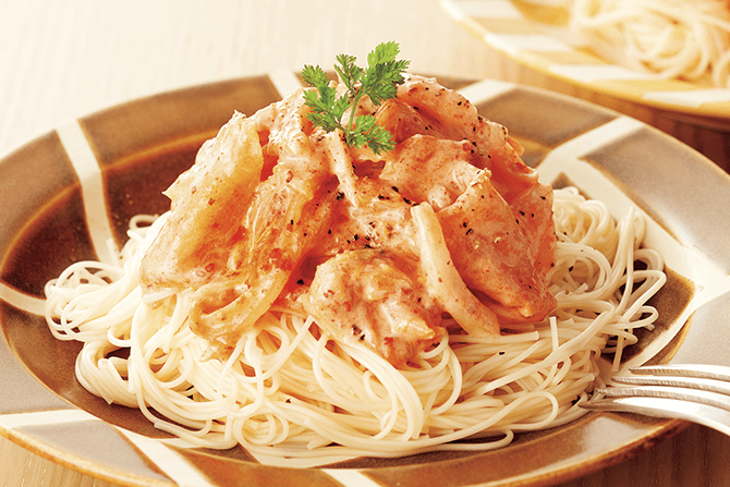 玉ねぎヨーグルトとキムチのそうめん