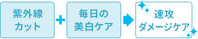 紫外線カット + 毎日の美白ケア →　速攻ダメージケア