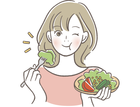 糖質を摂りすぎないようバランスを心掛けてサラダを食べている女性のイラスト