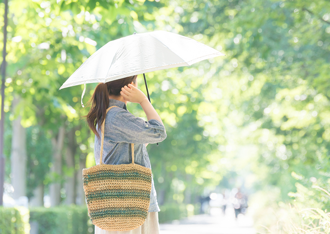 日傘をさしている女性の画像