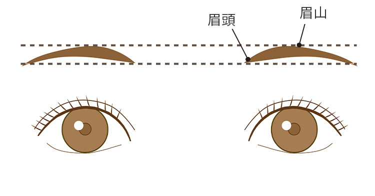 眉頭と眉尻の高さを合わせる