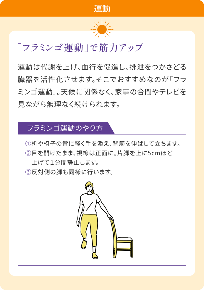 運動 「「フラミンゴ運動」で筋力アップ」の内容