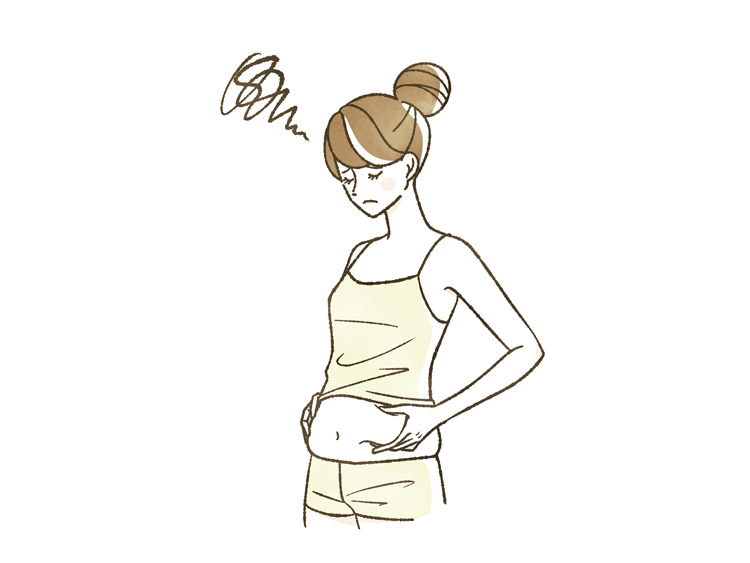 お腹をつまむ女性のイメージイラスト