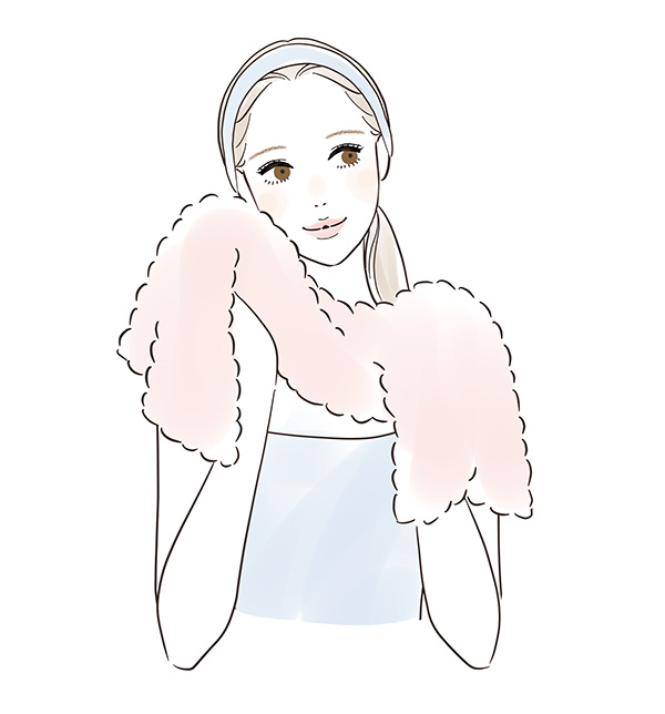 タオルで顔を拭く女性のイラスト