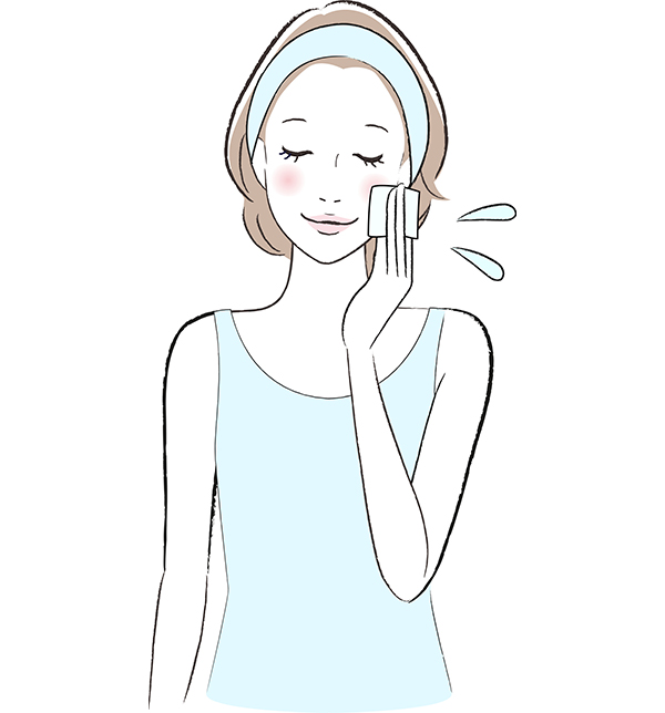 コットンでスキンケアをする女性のイラスト