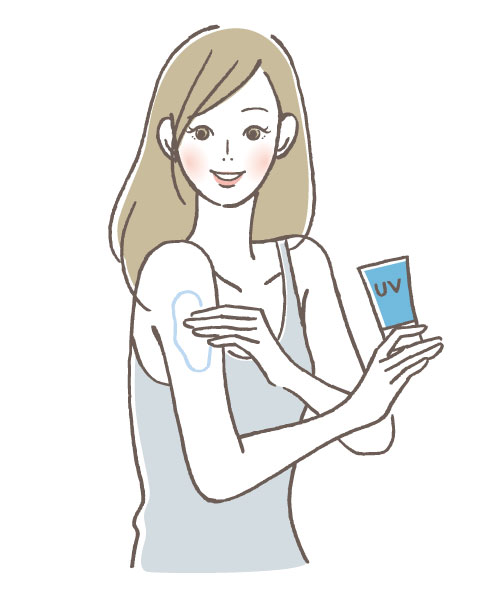 日焼け止めを塗る女性のイラスト