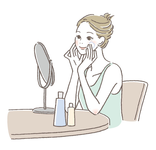 スキンケアする女性のイラスト