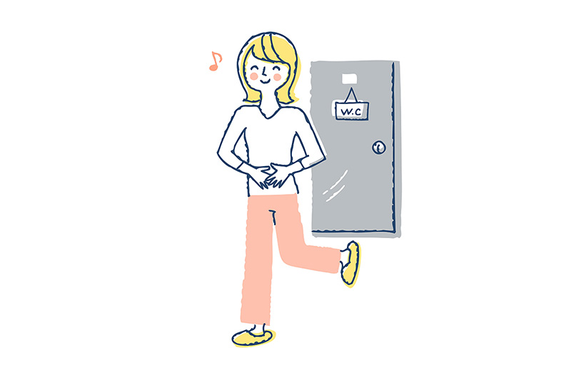 トイレから出てくる女性のイラスト