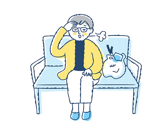 ベンチで一息つく女性のイラスト