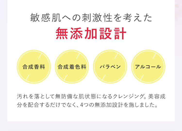 敏感肌への刺激性を考えた無添加設計