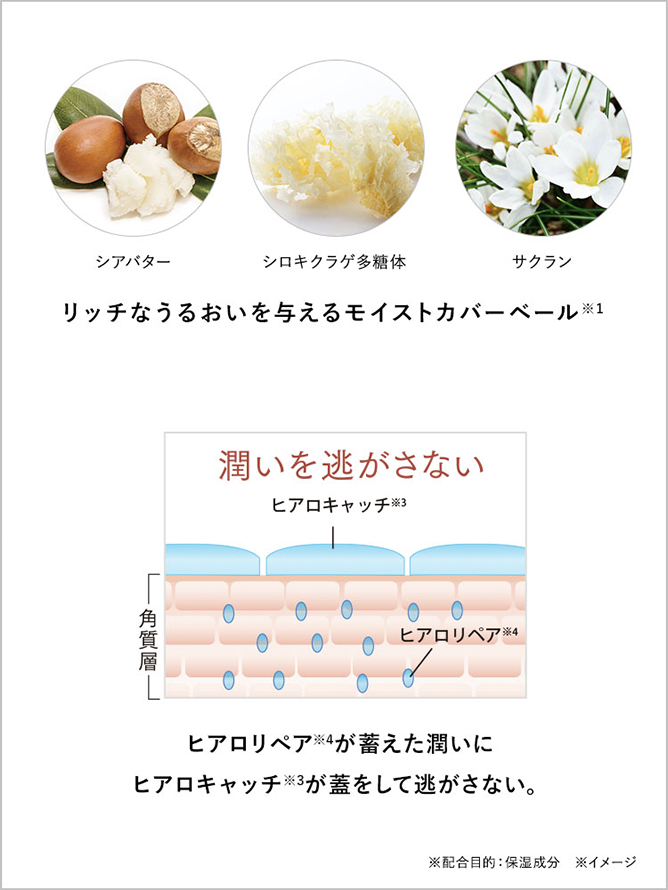 「モイストカバーベール」など60種の保湿成分