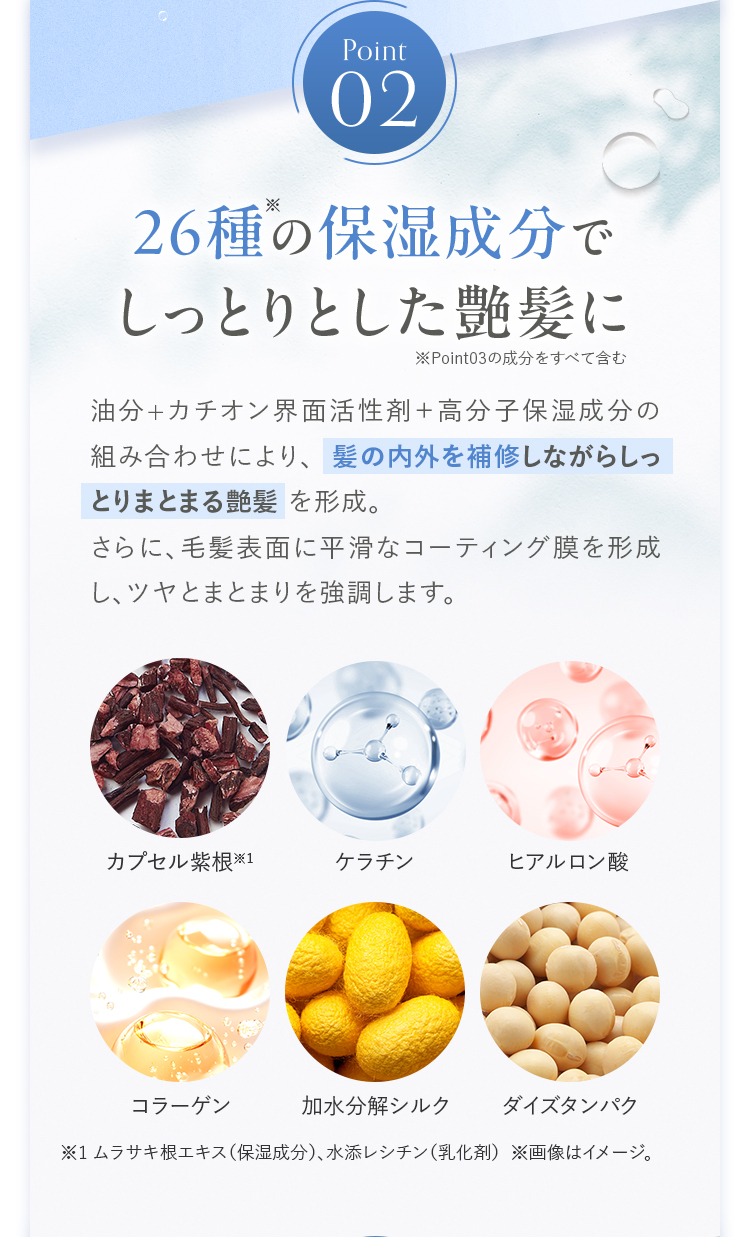 Point02 26種の保湿成分でしっとりとした艶髪に