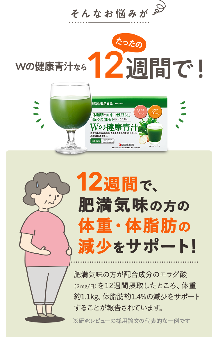 12週間で、肥満気味の方の体重・体脂肪の減少をサポート！