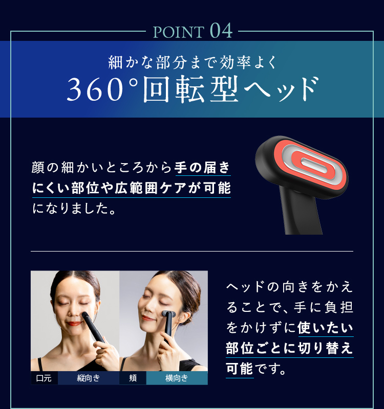 コマかな部分まで効率よく360°回転型ヘッド