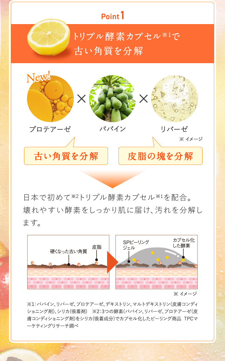 トリプル酵素カプセルで古い角質を分解