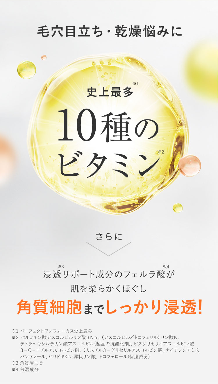 毛穴目立ち・乾燥悩みに 史上最多 10種のビタミン