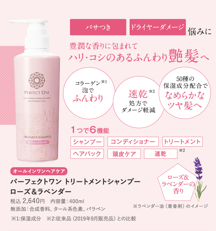 パーフェクトワン トリートメントシャンプー ローズ＆ラベンダー