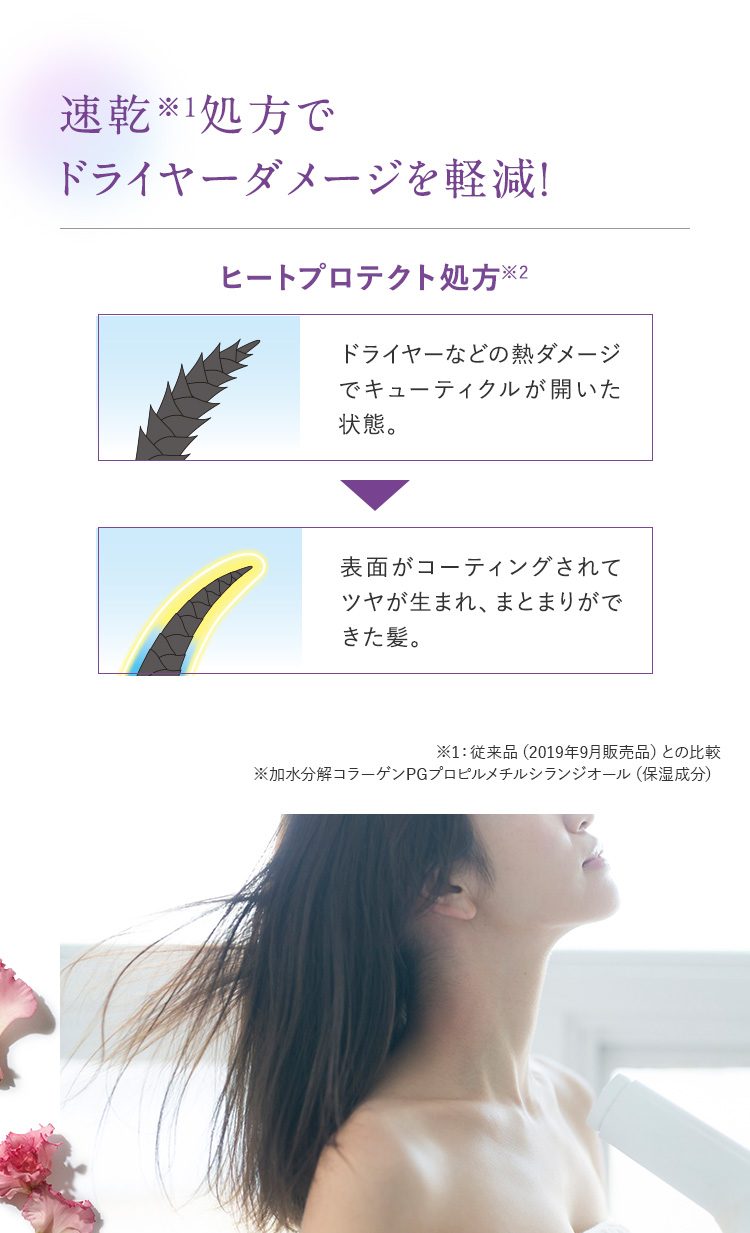 速乾処方でドライヤーダメージを軽減！