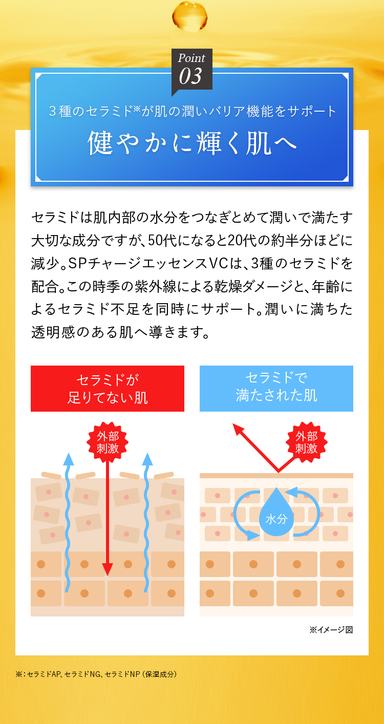 3種のセラミドが肌のうるおいバリア機能をサポート