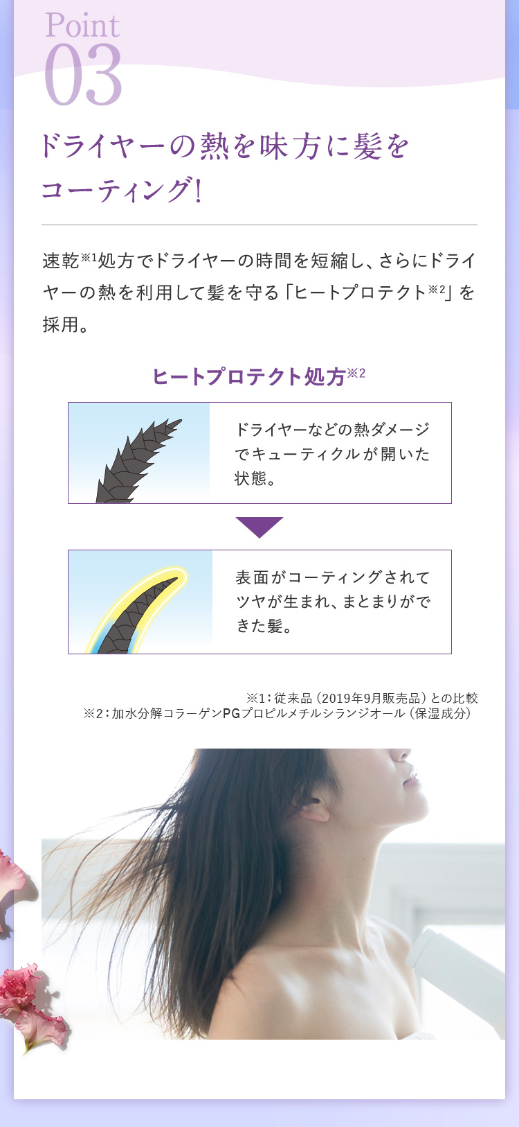 ドライヤーの熱を味方に髪をコーティング