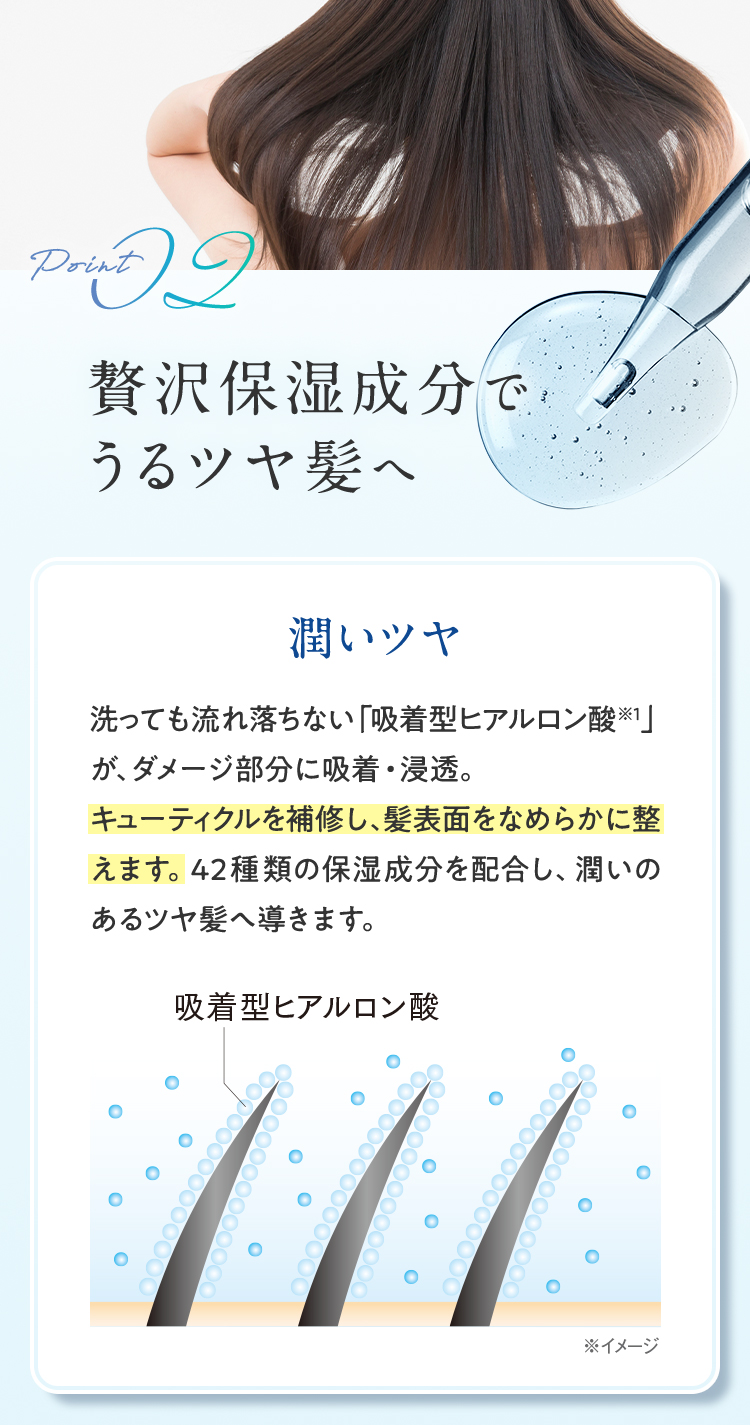 贅沢保湿成分でうるツヤ髪へ
