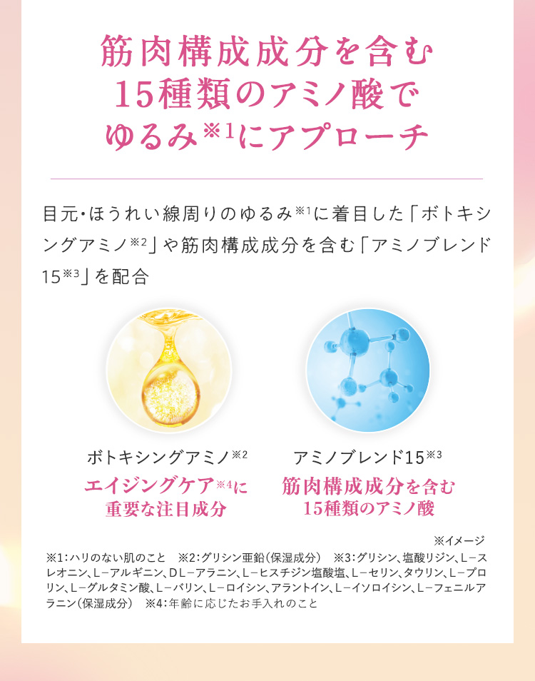 筋肉構成成分を含む15種類のアミノ酸でゆるみにアプローチ