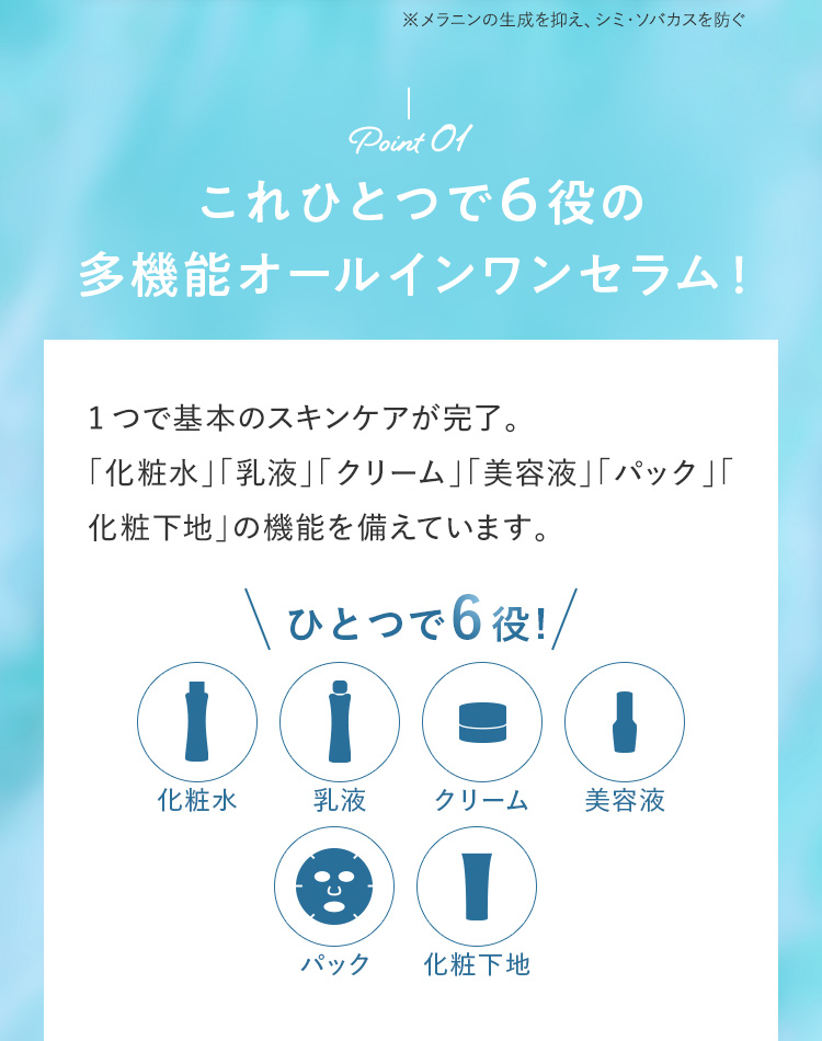 Point01.これひとつで6役の多機能オールインワンセラム！