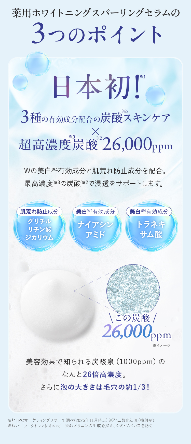 薬用ホワイトニングスパークリングセラムの3つのポイント