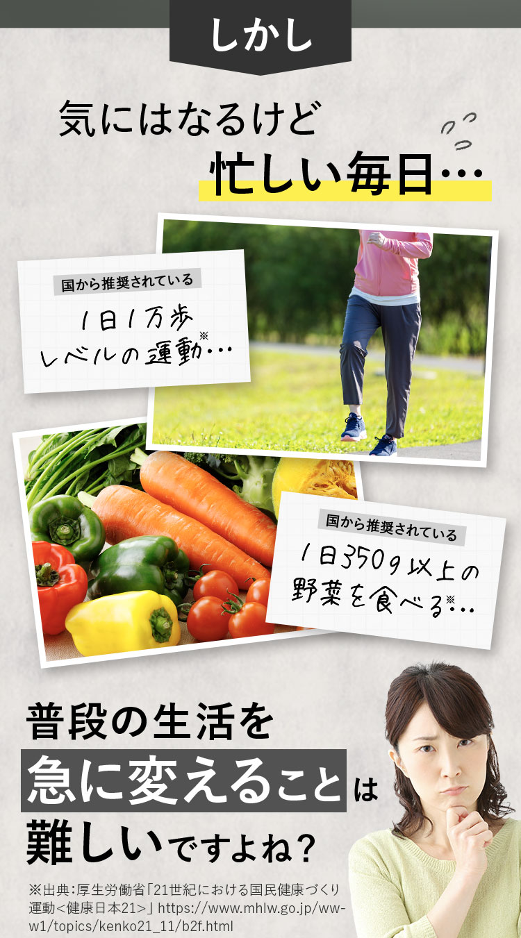 しかし気にはなるけど忙しい毎日…普段の生活を急に変えることは難しいですよね？