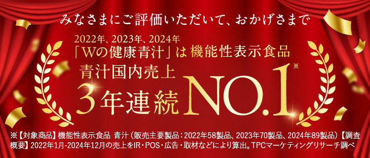 みなさまにご評価いただいたおかげで青汁国内売上3年連続No1