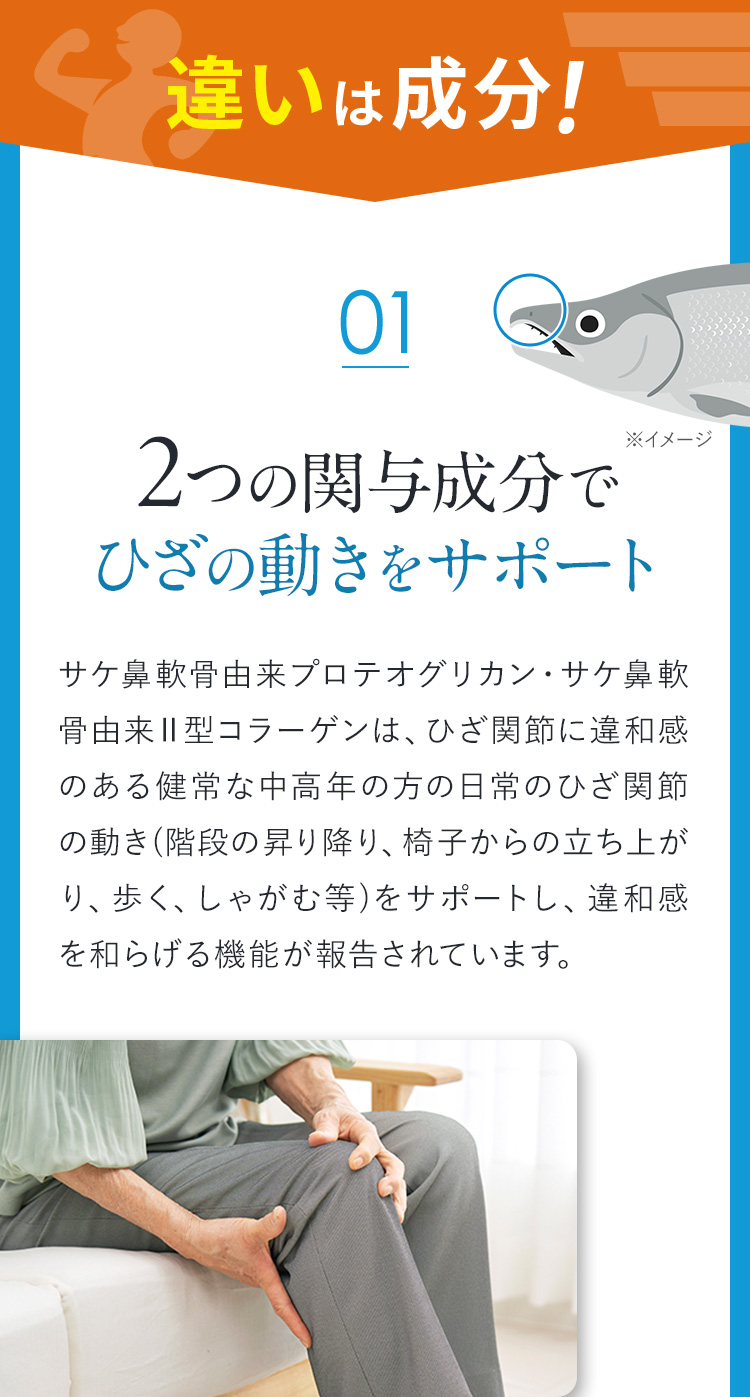 2つの関与成分でひざの動きをサポート