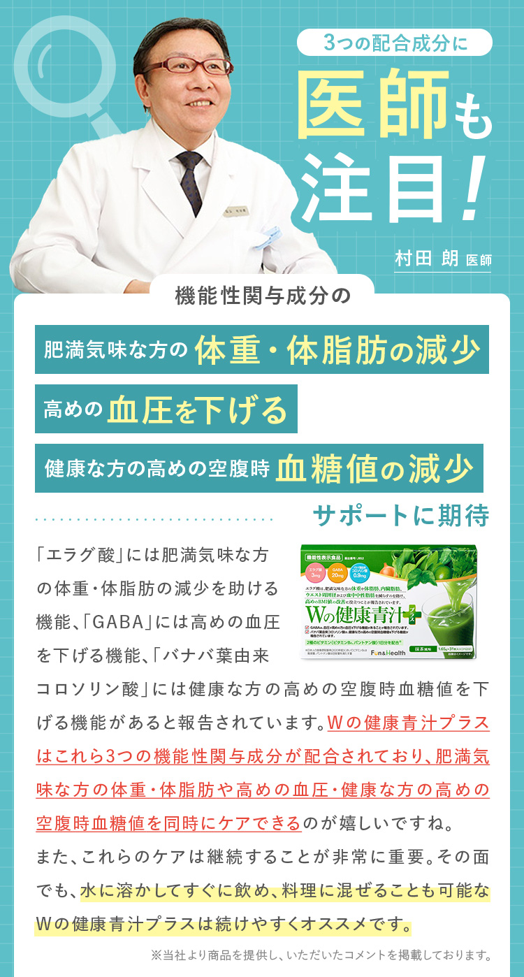 医師も注目！肥満気味の方の体重・体脂肪の減少、高めの血圧を下げるサポートに期待