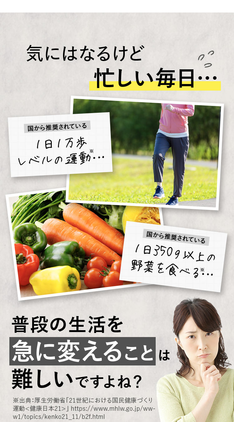 しかし気にはなるけど忙しい毎日…普段の生活を急に変えることは難しいですよね？