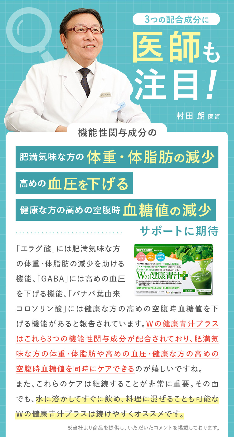 医師も注目！肥満気味の方の体重・体脂肪の減少、高めの血圧を下げるサポートに期待