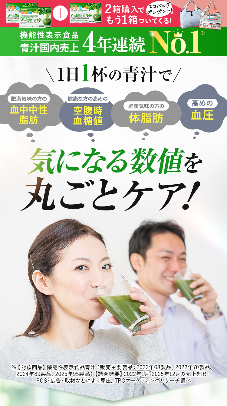 2箱購入で1箱ついてくる！1日1杯の青汁で気になる数値を丸ごとケア
