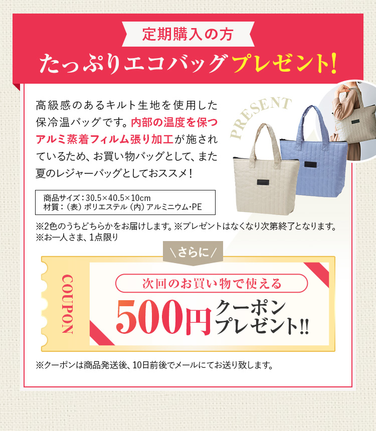 3個セット購入の方たっぷりエコバッグ+500円クーポンプレゼント