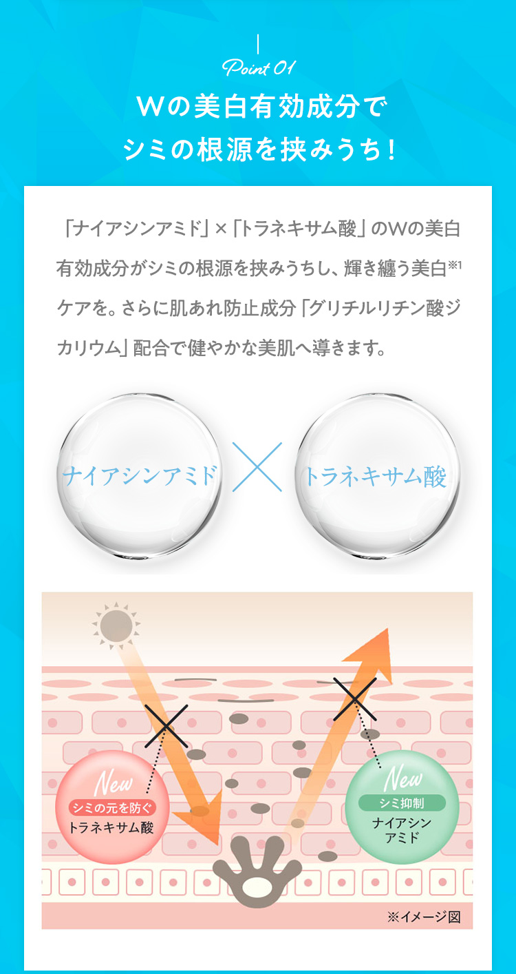 Wの美白有効成分でシミの根源を挟みうち！