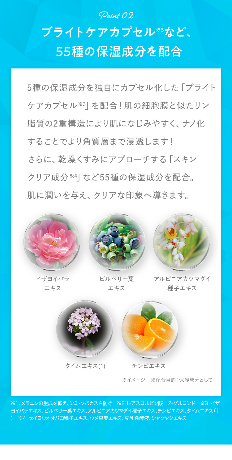 ブライトケアカプセルなど55種保湿成分を配合