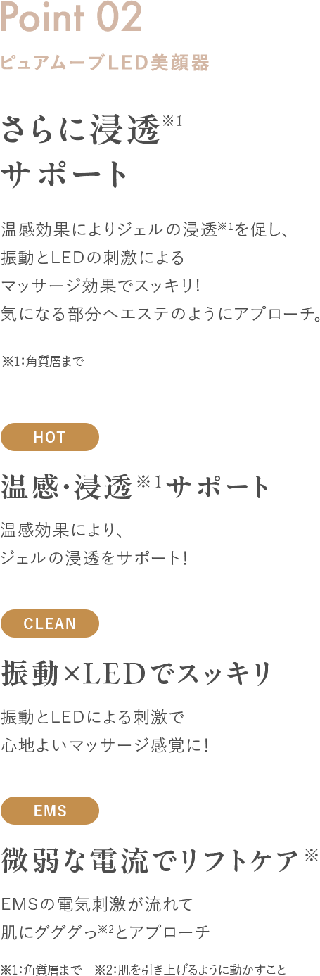 温感・浸透サポート・振動×LEDでスッキリ・微弱な電流でリフトケア
