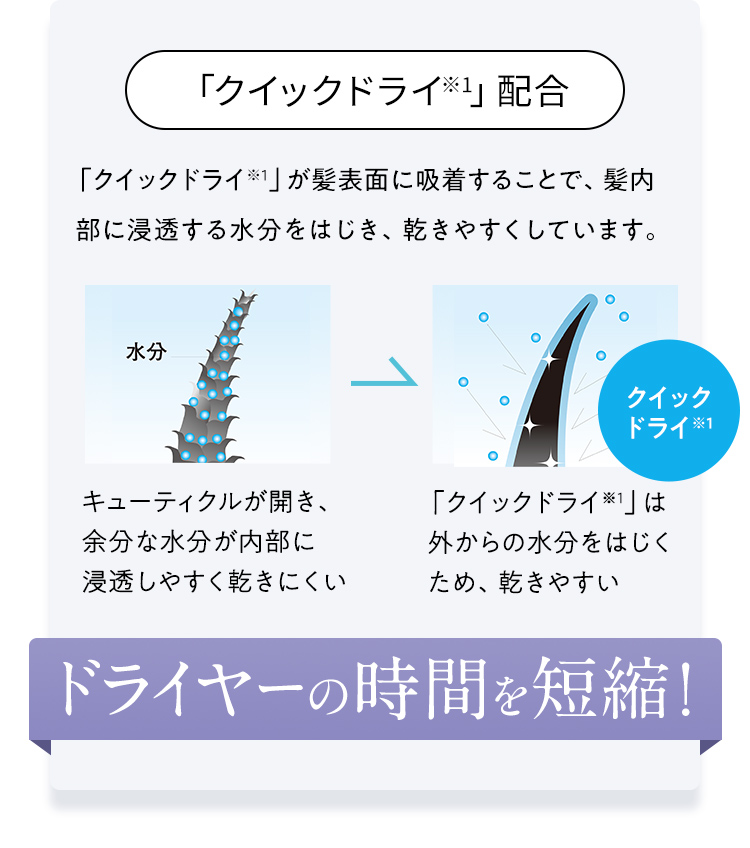 クイックドライ配合ドライヤーの時間を短縮！