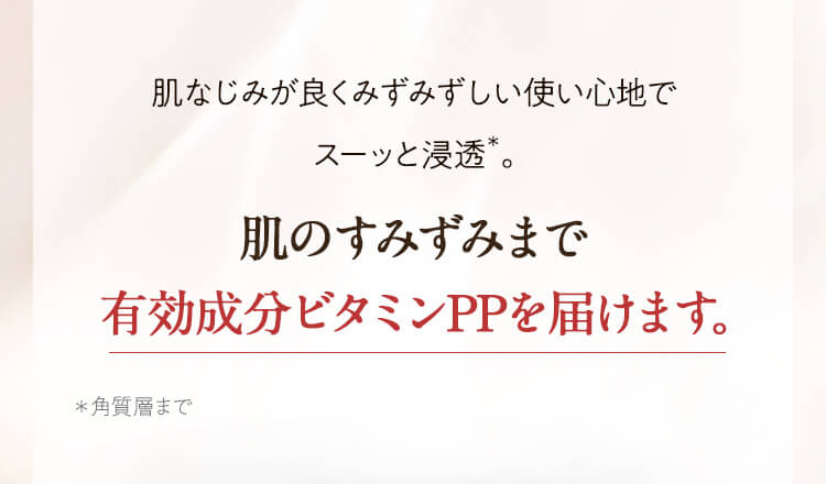 肌のすみずみまで有効成分ビタミンPPを届けます。