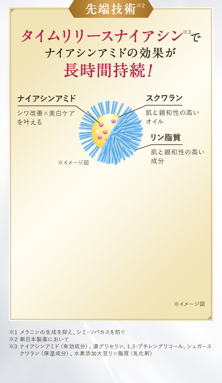 先端技術 タイムリリースナイアシンでナイアシンアミドの効果が長時間持続！