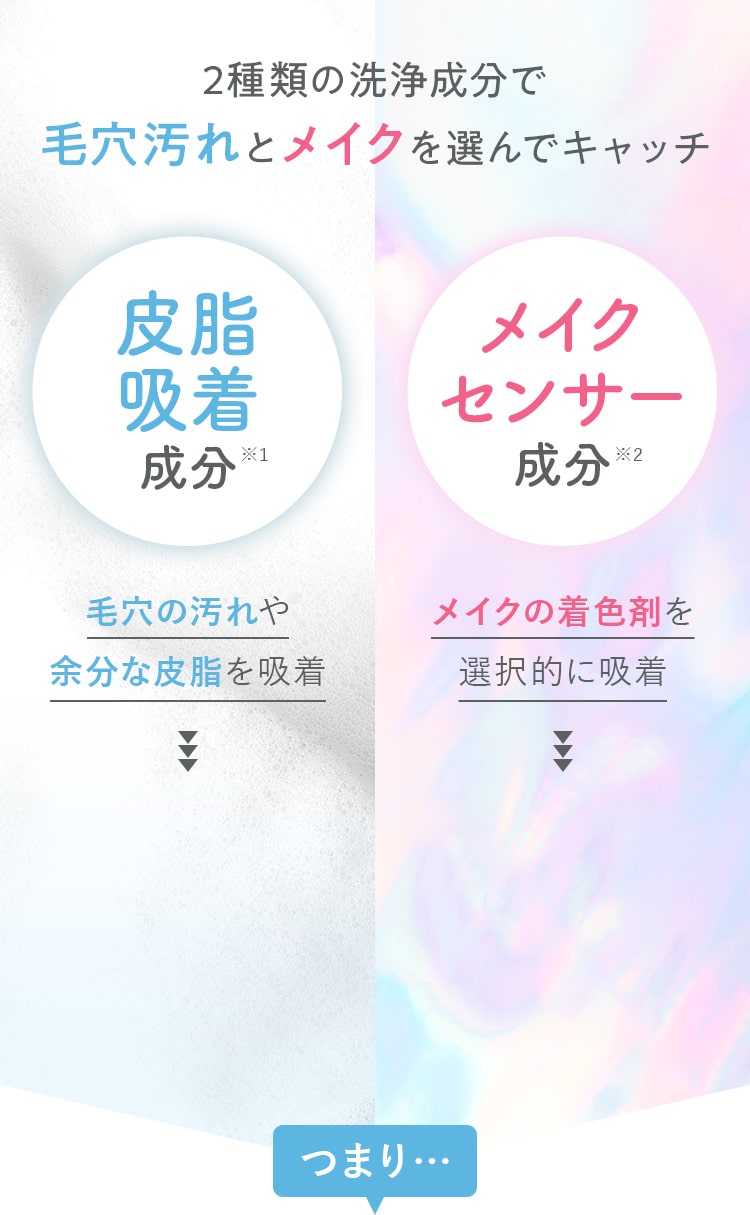 2種類の洗浄成分で毛穴汚れとメイクを選んでキャッチ!つまり…
