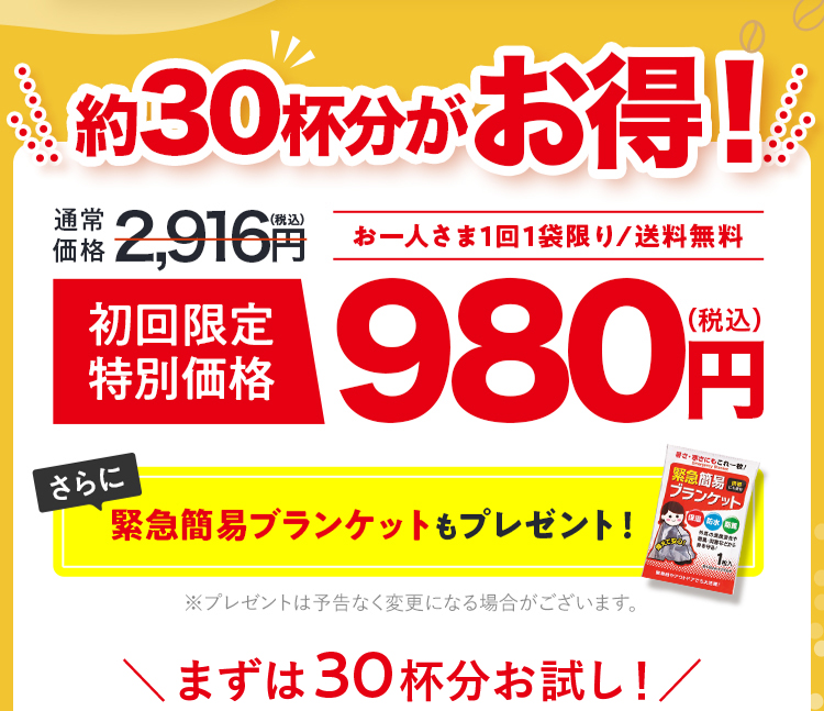 約30配分がお得！初回限定980円