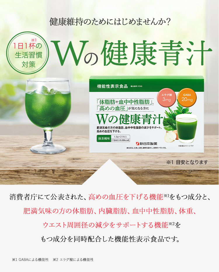 新日本製薬　生活習慣サポート　Wの健康青汁　機能性表示食品　青汁　4箱　セット